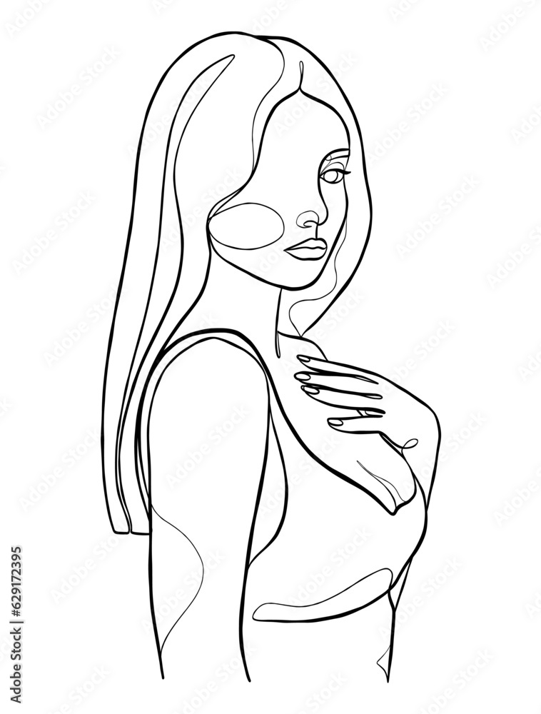 Continuous one line drawing of minimalist woman. Vector illustration. Continuous one line drawing of minimalist woman. Vector illustration.