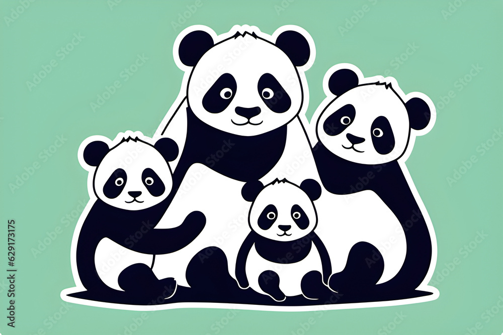 Naklejka premium panda family. Generative AI