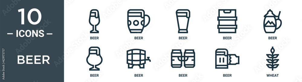 beer outline icon set includes thin line beer, beer, icons for report, presentation, diagram, web design