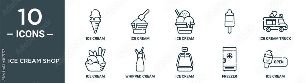 ice cream shop outline icon set includes thin line ice cream, ice cream, , truck, whipped icons for report, presentation, diagram, web design ice cream shop outline icon set includes thin line ice cream, ice cream, , truck, whipped icons for report, presentation, diagram, web design