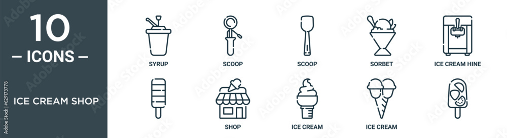 ice cream shop outline icon set includes thin line syrup, scoop, scoop, sorbet, ice cream hine, , shop icons for report, presentation, diagram, web design ice cream shop outline icon set includes thin line syrup, scoop, scoop, sorbet, ice cream hine, , shop icons for report, presentation, diagram, web design