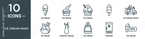 ice cream shop outline icon set includes thin line ice cream, ice cream, , truck, whipped icons for report, presentation, diagram, web design