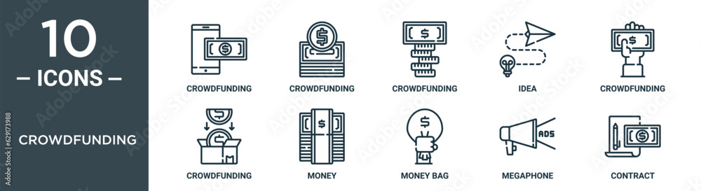 crowdfunding outline icon set includes thin line crowdfunding, crowdfunding, idea, money icons for report, presentation, diagram, web design crowdfunding outline icon set includes thin line crowdfunding, crowdfunding, idea, money icons for report, presentation, diagram, web design