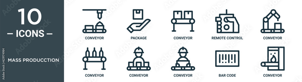 mass producction outline icon set includes thin line conveyor, package, conveyor, remote control, conveyor, icons for report, presentation, diagram, web design mass producction outline icon set includes thin line conveyor, package, conveyor, remote control, conveyor, icons for report, presentation, diagram, web design