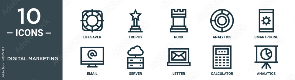 Vetor de digital marketing outline icon set includes thin line ...
