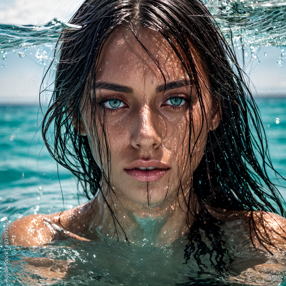 Beautiful naked woman swimming in the ocean Stock Photo Adobe Stock