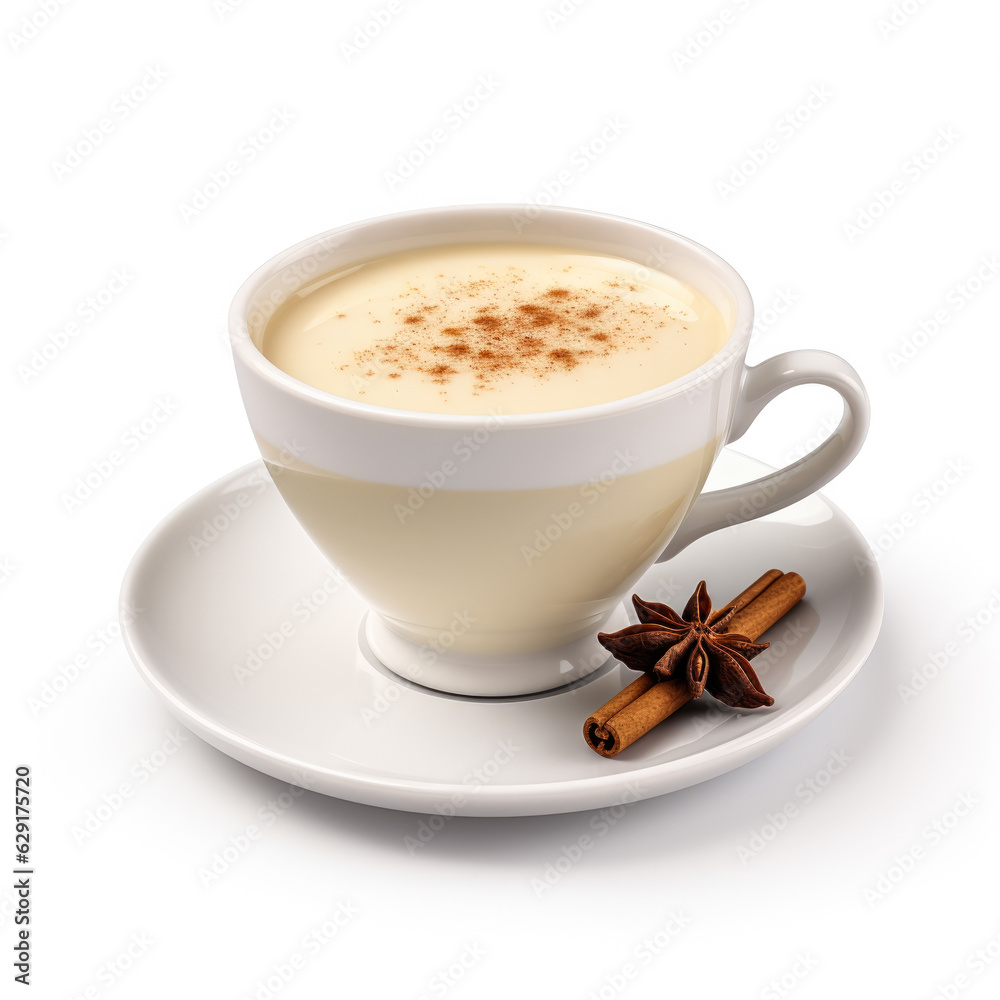 Obraz premium Eggnog in a white cup isolated on white background 