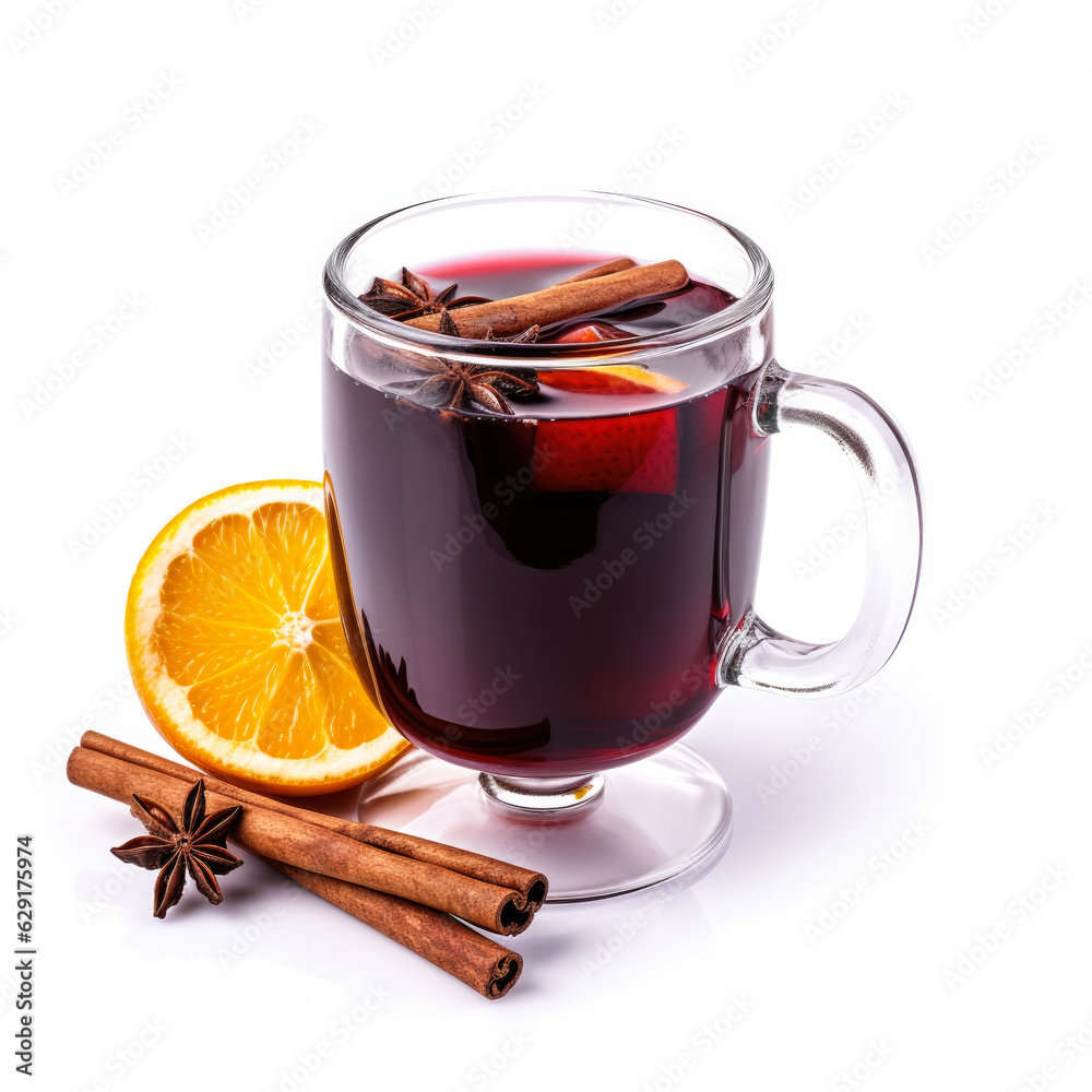 Mulled wine in a burgundy cup isolated on white background Mulled wine in a burgundy cup isolated on white background