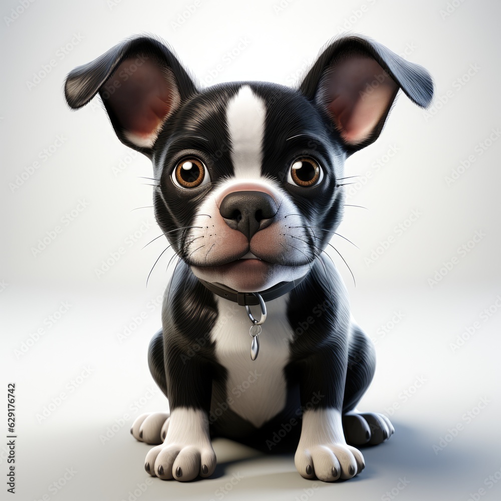 cute little boston terrier - cartoon illustration created using generative Ai tools