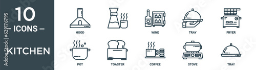 kitchen outline icon set includes thin line hood, , wine, tray, fryer, pot, toaster icons for report, presentation, diagram, web design