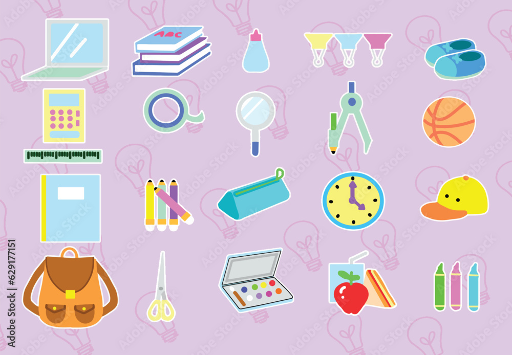 Back to school concept icon set cartoon style.