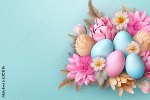 easter card with bright colored eggs and copy space. 