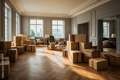 moving boxes in a large luxury apartment © jechm