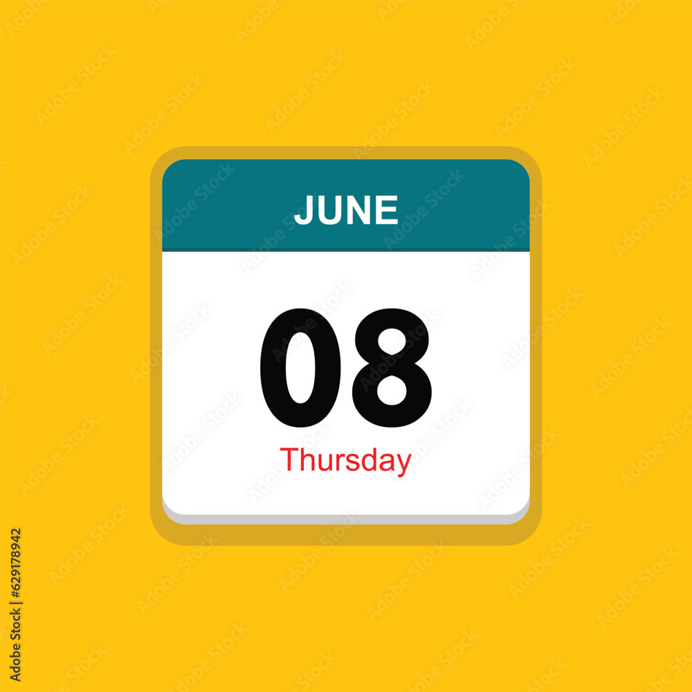 thursday 08 june icon with yellow background, calender icon