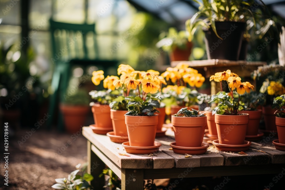 plants on a table in a florist's shop in springtime