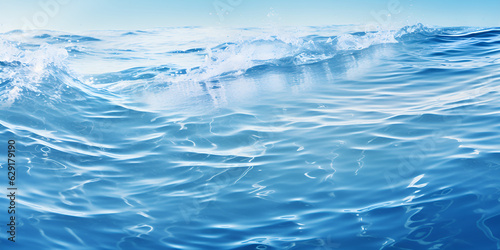 Sea wave low angle view. Ocean water background. View from below, view of a clear blue sky with. Sea or ocean wave close-up view. Beautiful blue clean water.  generative Ai © Mustafa