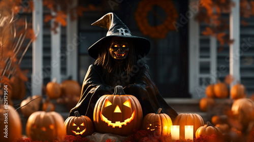 halloween witch with pumpkins wallpaper nightscary decoration