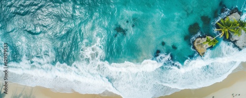 Water surface from top view. Turquoise water background from top view. Summer seascape from air. Travel concept and idea