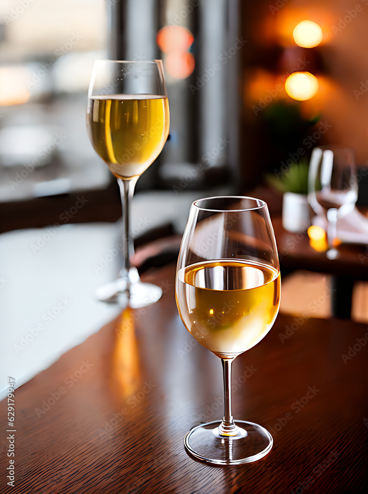 Realistic white wine neutral palette warm lighting.