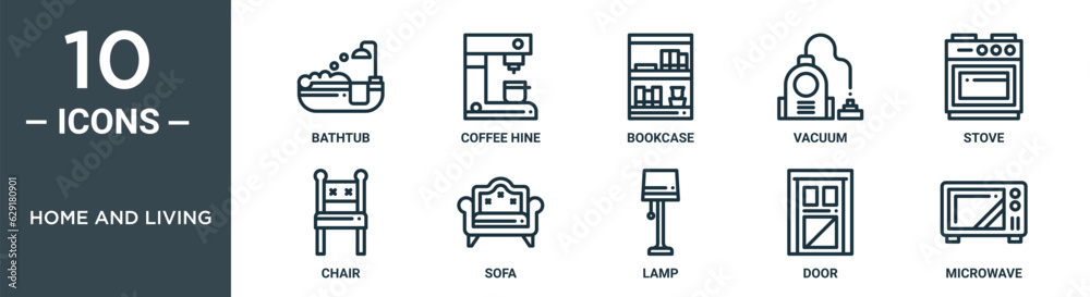 home and living outline icon set includes thin line bathtub, coffee hine, bookcase, vacuum, stove, chair, sofa icons for report, presentation, diagram, web design home and living outline icon set includes thin line bathtub, coffee hine, bookcase, vacuum, stove, chair, sofa icons for report, presentation, diagram, web design