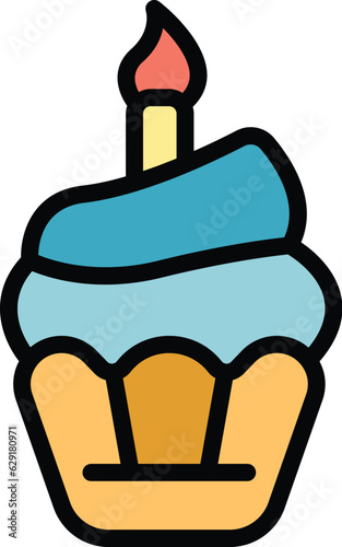 Birthday cupcake icon outline vector. Gift present. Holiday package color flat