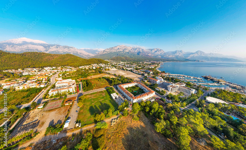 Kemer, Antalya, Turkey. Aerial view of Kemer District. Drone shot.