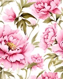 Watercolor hand drawn seamless pattern of pink peonies created with Generative AI technology