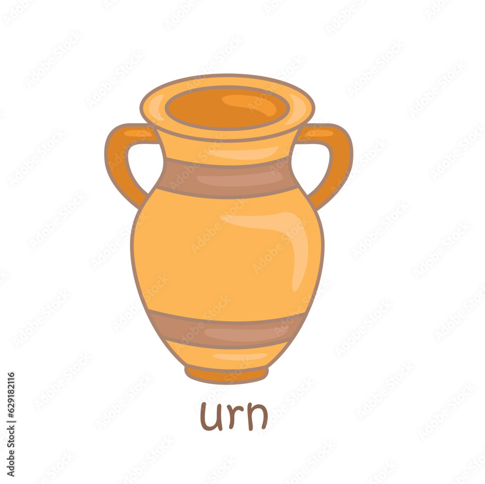 Alphabet U For Urn Vocabulary School Cartoon Illustration Vector Clipart Sticker