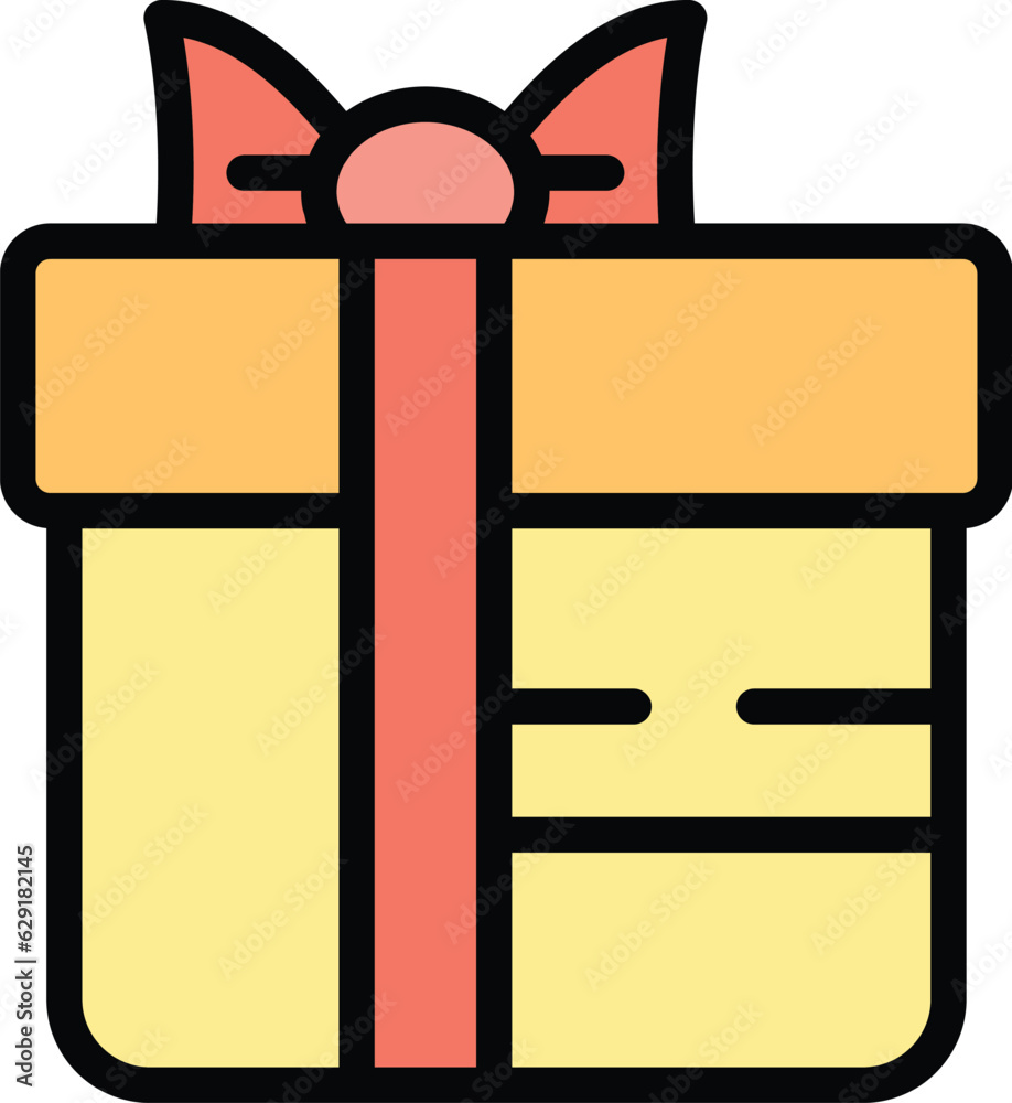 Xmas gift box icon outline vector. Birthday present. Bow suprise color flat