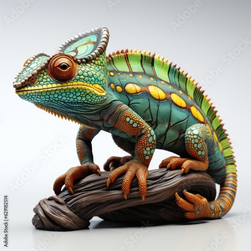 colorful madagascar panther chameleon on white background created using generative Ai tools © Salander Studio