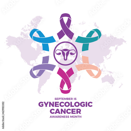 September is Gynecologic Cancer Awareness Month vector illustration. Cervical, ovarian, uterine, vaginal, and vulvar cancer icon set vector. Women's reproductive health symbol. Important day photo