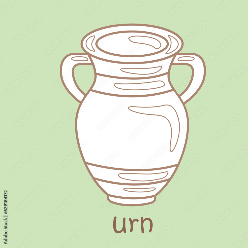Alphabet U For Urn Vocabulary School Cartoon Digital Stamp Outline Black and White