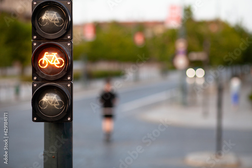 Bicycle traffic lights near the parliament in Gediminas Avenue, Vilnius, Lithuania