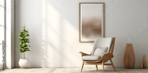 Gray chair in an empty room in the style of photorealistic Scandinavian design created with Generative AI technology