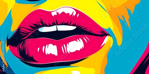 Woman's mouth with colorful lips and a smile in the style of  pop art created with Generative AI technology