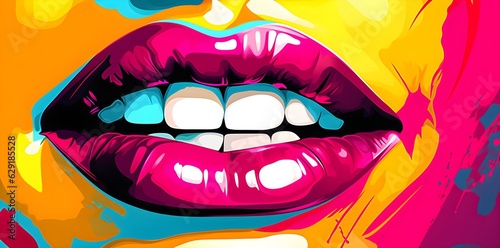 Wallpaper Mural Woman's mouth with colorful lips and a smile in the style of  pop art created with Generative AI technology Torontodigital.ca