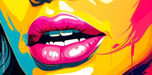 Wallpaper Mural Woman's mouth with colorful lips and a smile in the style of  pop art created with Generative AI technology Torontodigital.ca