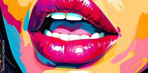 Wallpaper Mural Woman's mouth with colorful lips and a smile in the style of  pop art created with Generative AI technology Torontodigital.ca