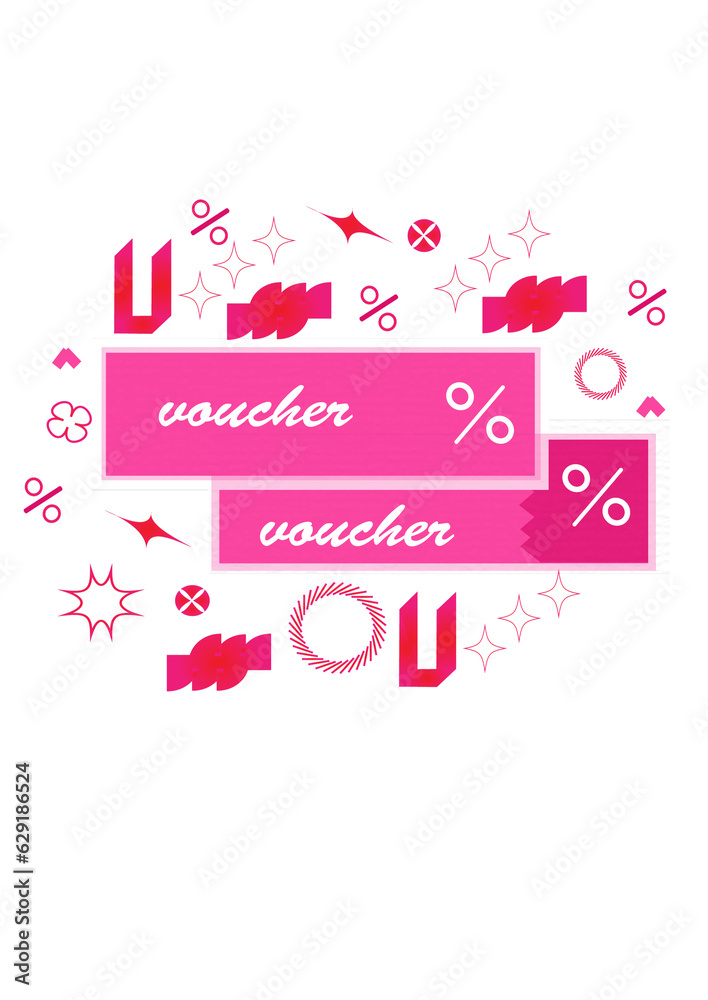 Pink Voucher Card. Vector graphic. Y2k, Rave, Retrofuturistic concept elements. Acid Y2K geometric shapes, vaporwave elements from 90s, 80s, 00.