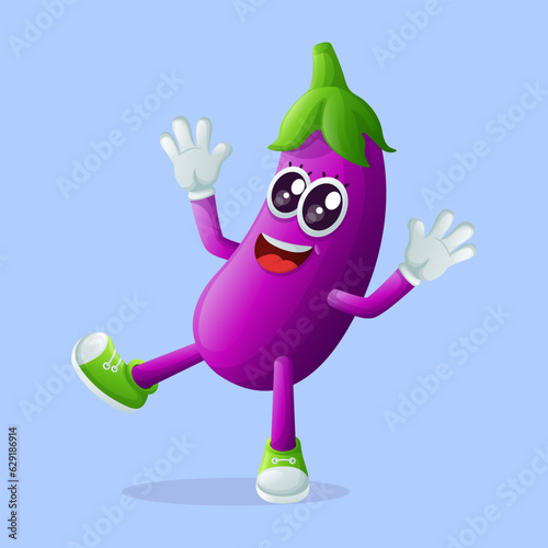 Cute eggplant character smiling with a happy expression