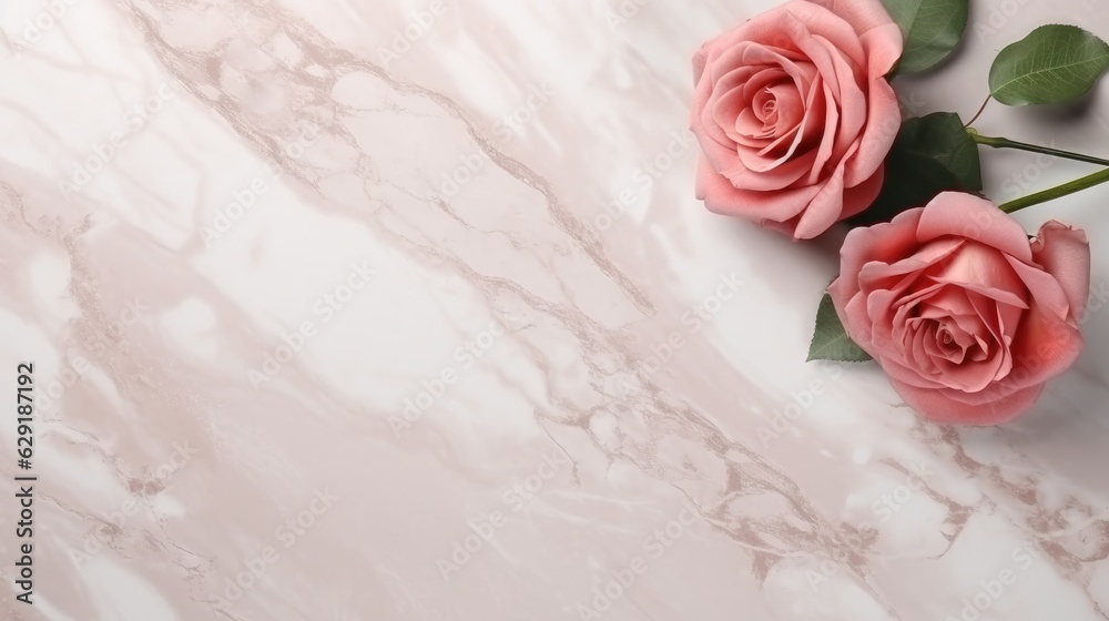 Fototapeta premium Romantic Roses on Marble Background