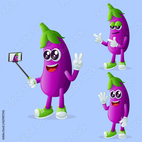 Cute eggplant characters as narcissistic