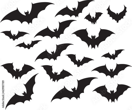 Halloween bat and bats flying in flock vector icon