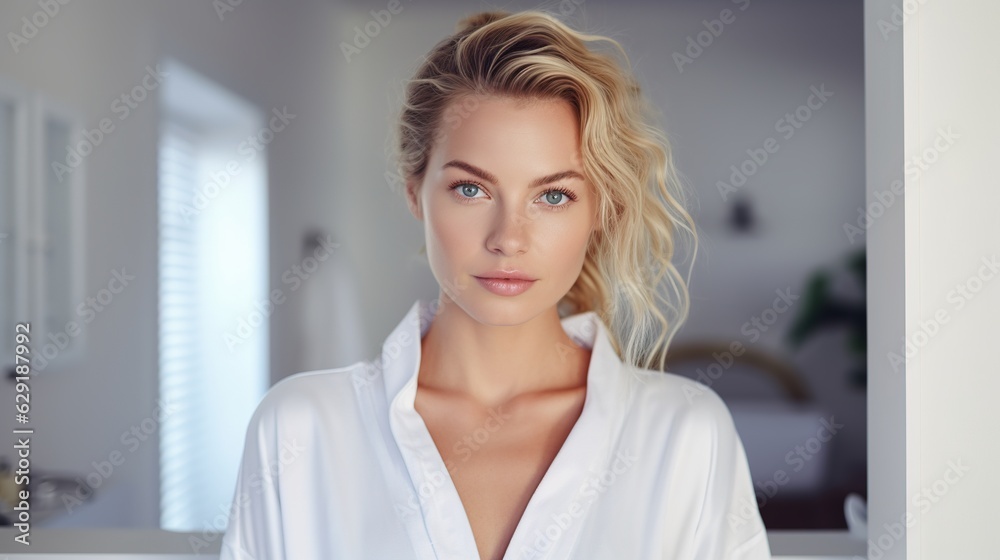 portrait of a woman in bathrobe and beauty woman with skin care portrait of a woman in bathrobe and beauty woman with skin care