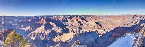 Panorama picture over Grand Canyon with blue sky in Arizona