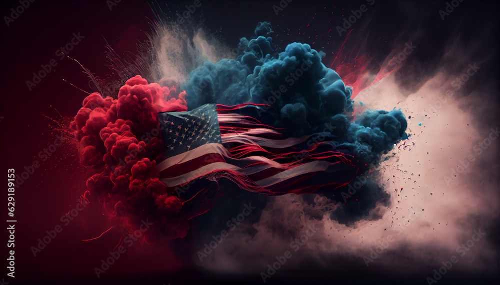 Photo & Art Print American flag colors form smoke explosion of cloudy ...