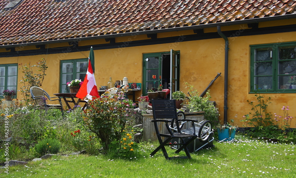Old Danish House with Garden and Flag