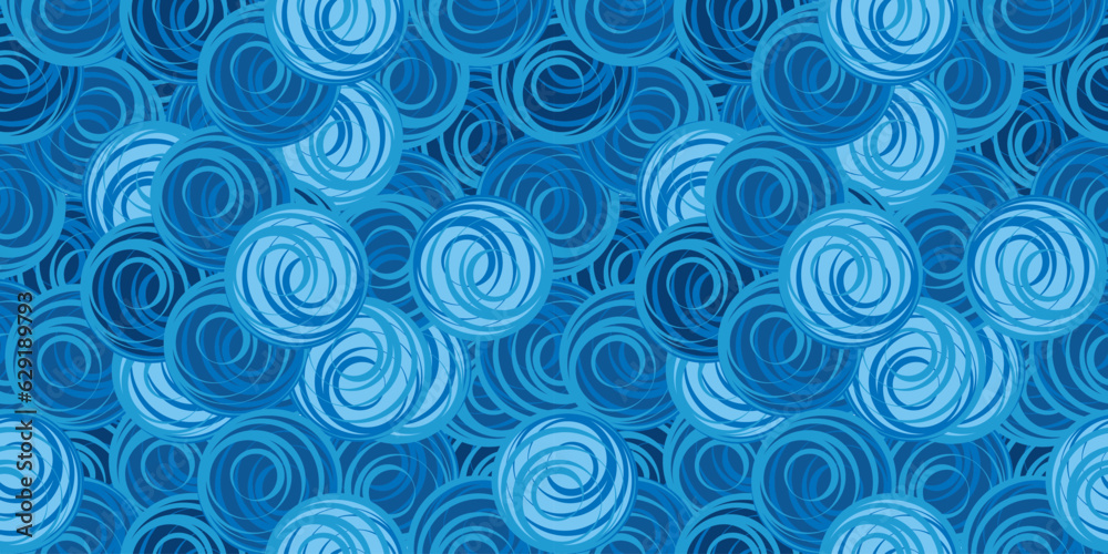 Abstract blue circles seamless pattern, line art background motif, vector Abstract blue circles seamless pattern, line art background motif, vector