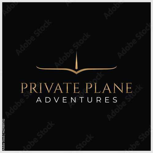 Travel, airplane flight. Luxury minimalist style privacy aviation vector logo icon template