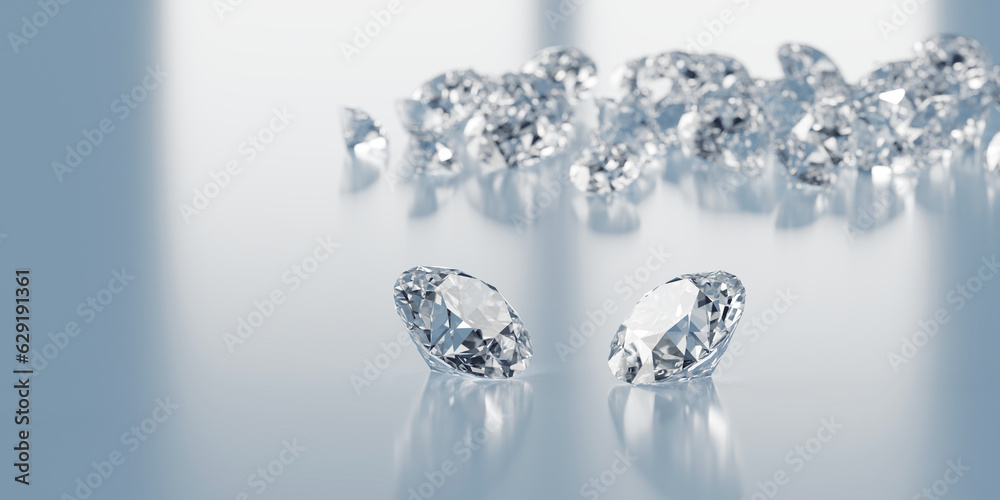 Diamonds group placed on glossy background 3d Rendering Soft Focus Diamonds group placed on glossy background 3d Rendering Soft Focus